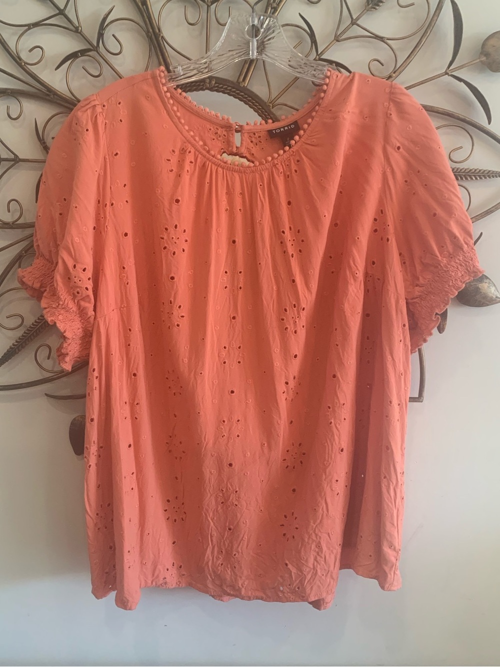 Torrid Coral Eyelet Ruffle Sleeve Blouse